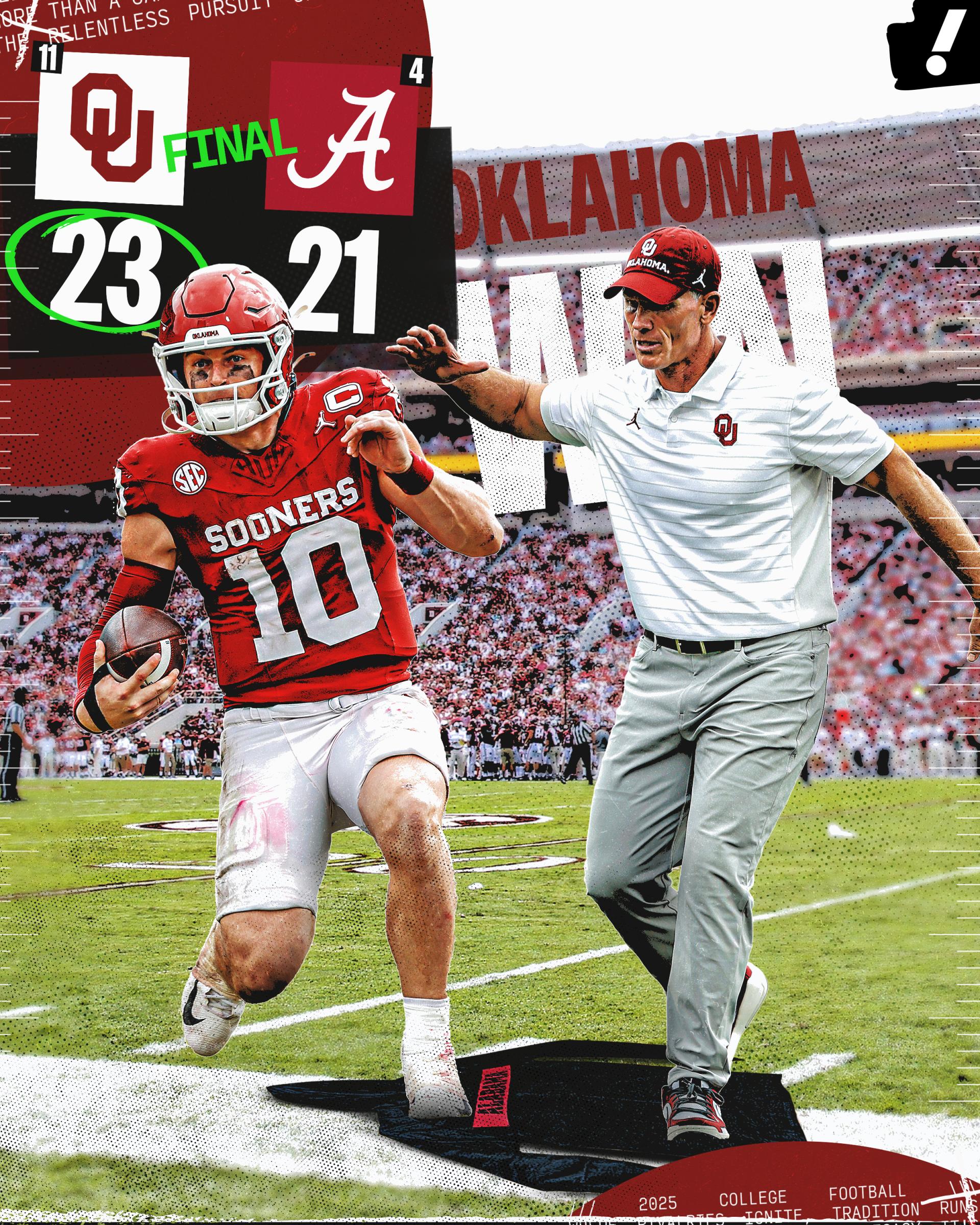 Oklahoma defense stuns No. 4 Alabama in 23-21 road win in Tuscaloosa