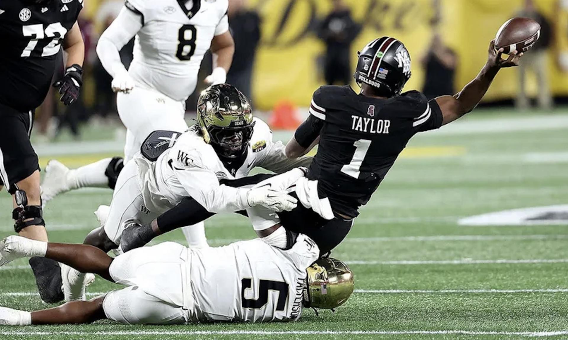Mississippi State QB Kamario Taylor carted off late in Duke’s Mayo Bowl in Charlotte